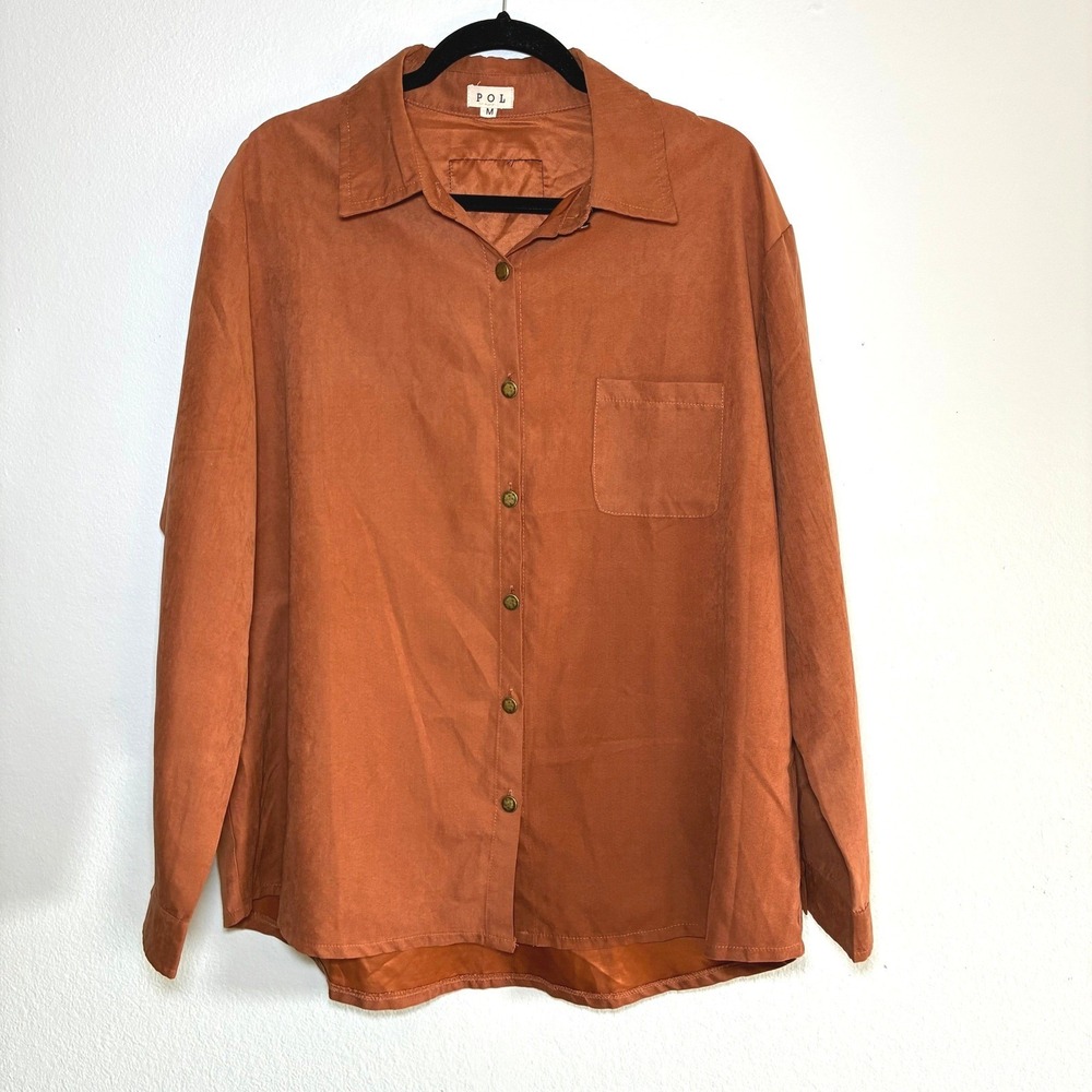 POL Oversized Long Sleeve Button Down Shirt Womens Med Western Boho Fall Earthy